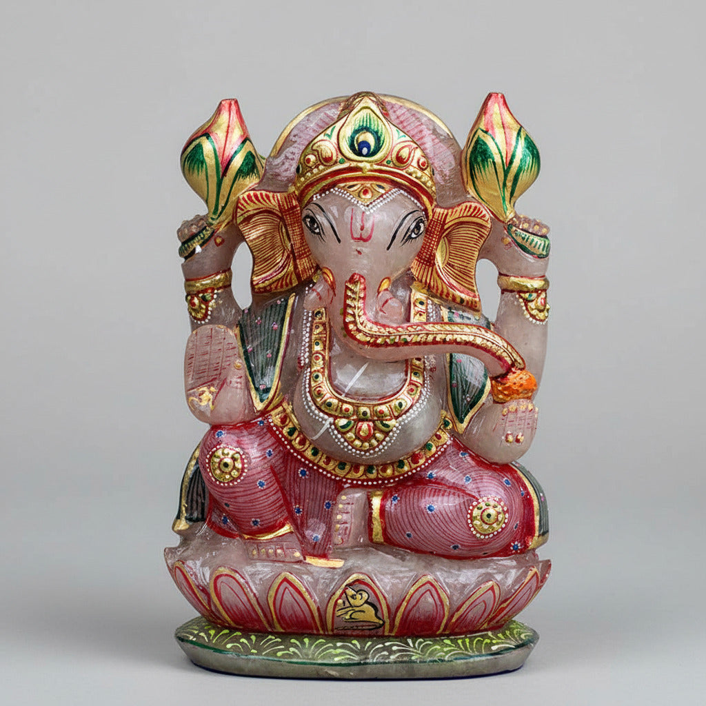 Exotic Ganesha Idol in Rose Quartz-1.640 Kgs
