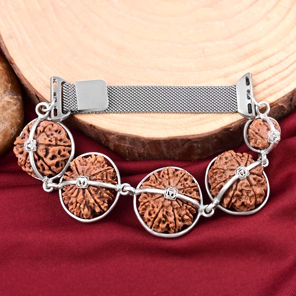 Stability Power Bracelet-Nepal-Large-Silver Basket With Silver Link Chain