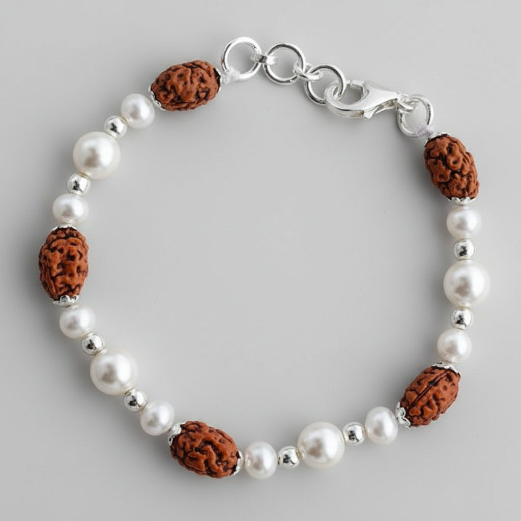 2 Mukhi Moon Java Bracelet-Pearls (Silver Hook)
