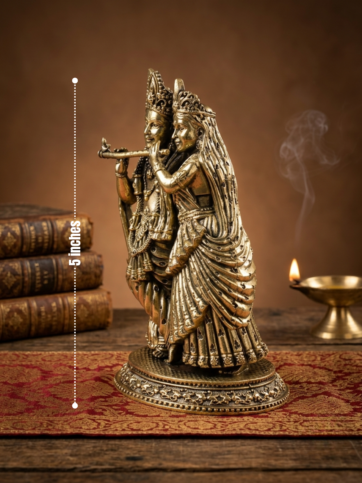 Dimensions scale view of the 8-metal Ashtadhatu Radha Krishna murti, perfectly sized for home mandir decor and spiritual worship