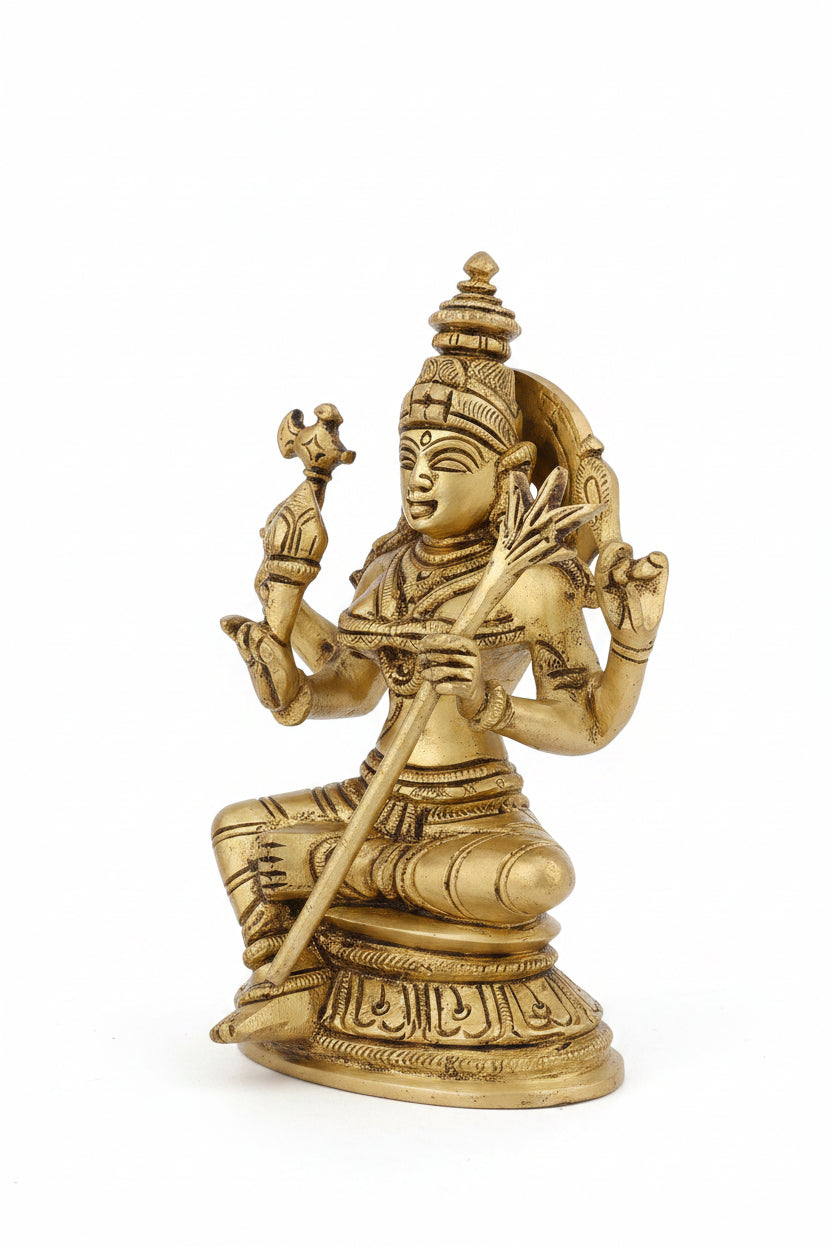 Raja Rajeshwari Devi Brass Idol Pure Brass Handcrafted Puja Murti for Home Mandir - ManiMonk