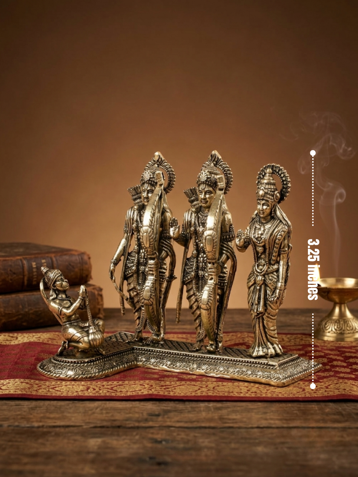 Bronze figurines on a wooden surface with a warm background