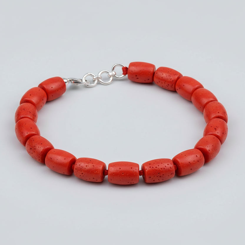 Red Coral Drum Shape Beads Bracelet-10 x 8 mm