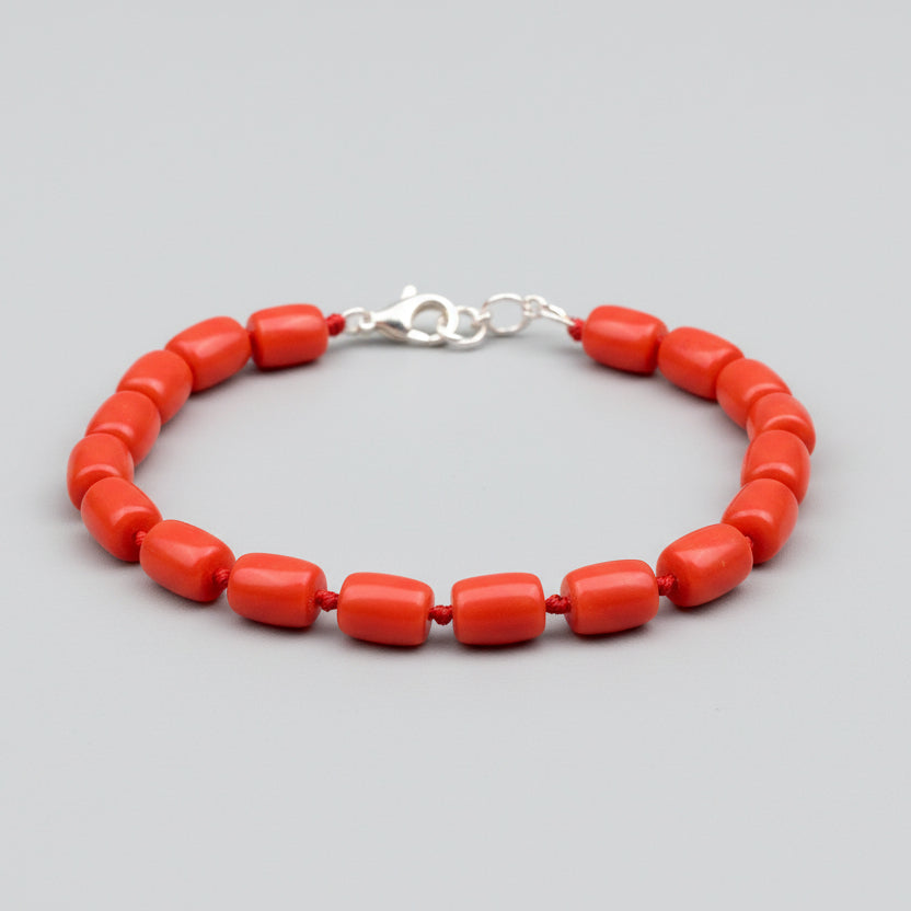 Red Coral Drum Shape Beads Bracelet-11 x 9 mm