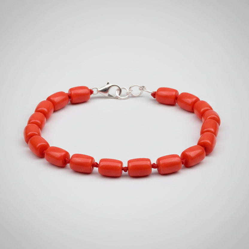 Red Coral Drum Shape Beads Bracelet-8 x 6 mm