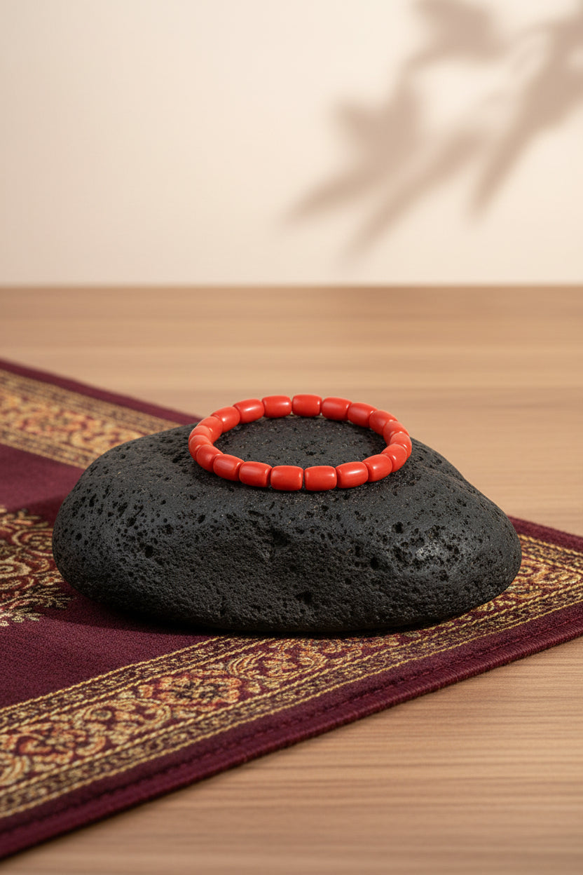 Red Coral Drum Shaped Beads Bracelet