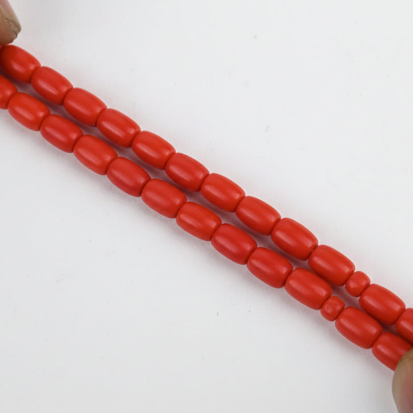 Red Coral Drum Shaped Beads Bracelet-6 x 5 mm