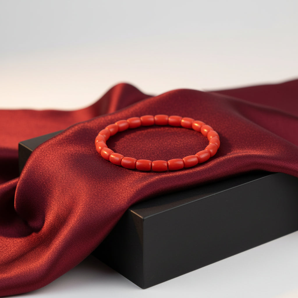Red Coral Drum Shaped Beads Bracelet-6 x 5 mm