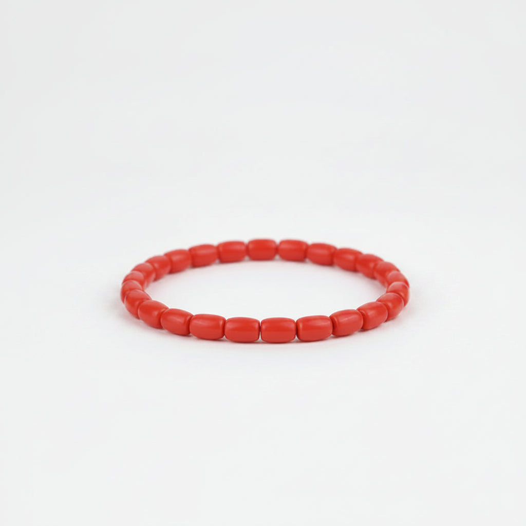 Red Coral Drum Shaped Beads Bracelet-8 x 6 mm