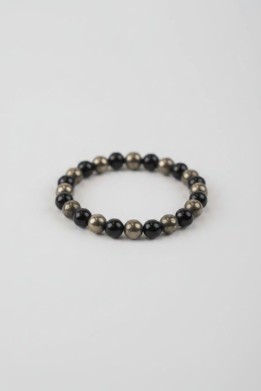 Richie Rich Bracelet | Pyrite & Black Obsidian