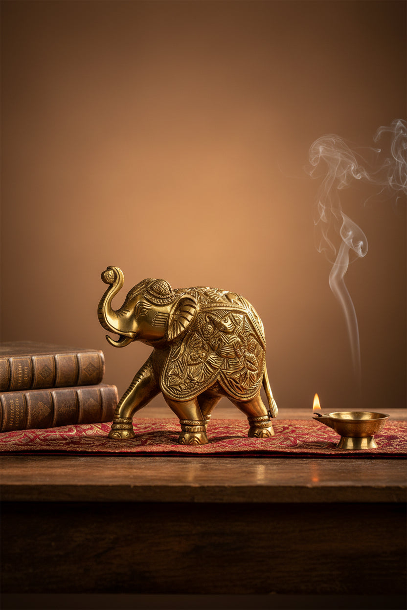 Riddhi Siddhi Ganesh on Elephant Brass Idol - ManiMonk