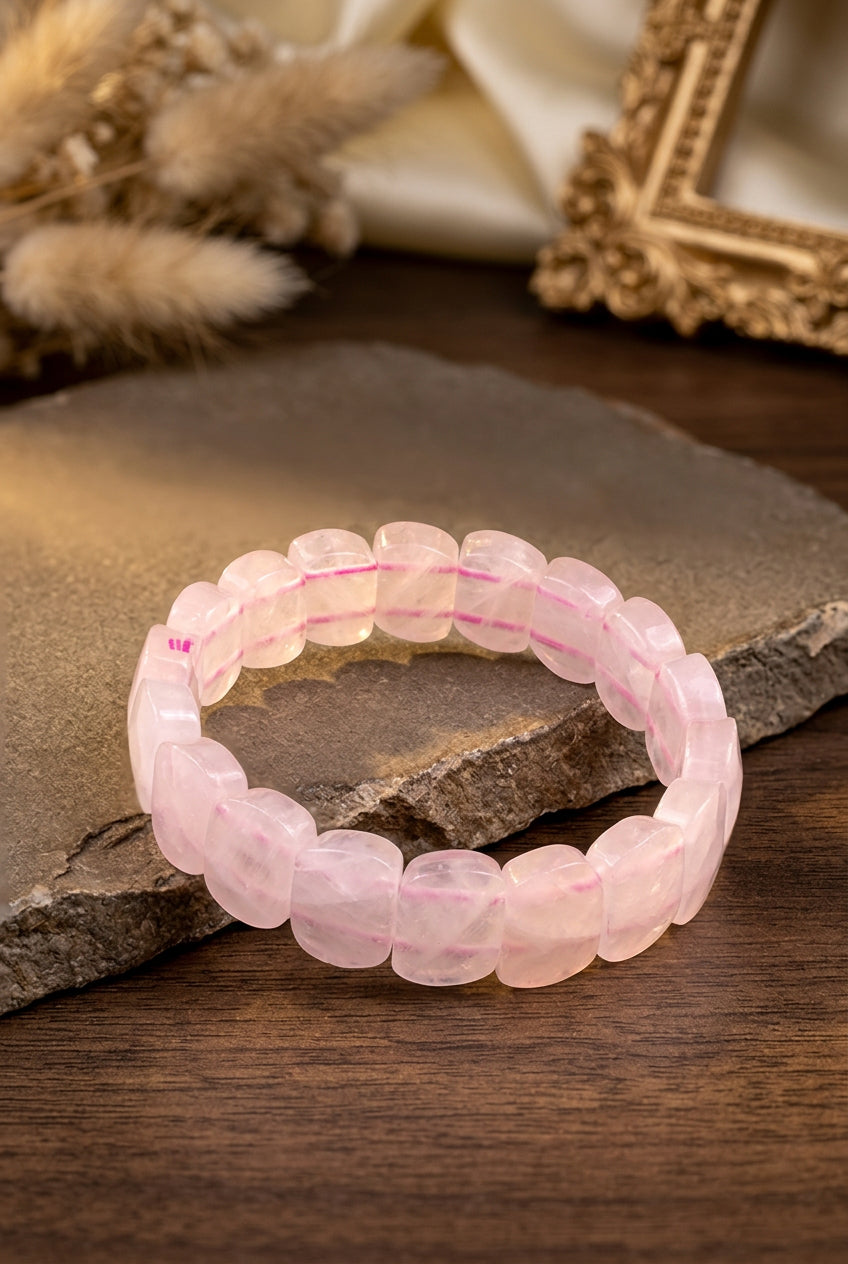 Rose Quartz Faceted Shape Beads Bracelet