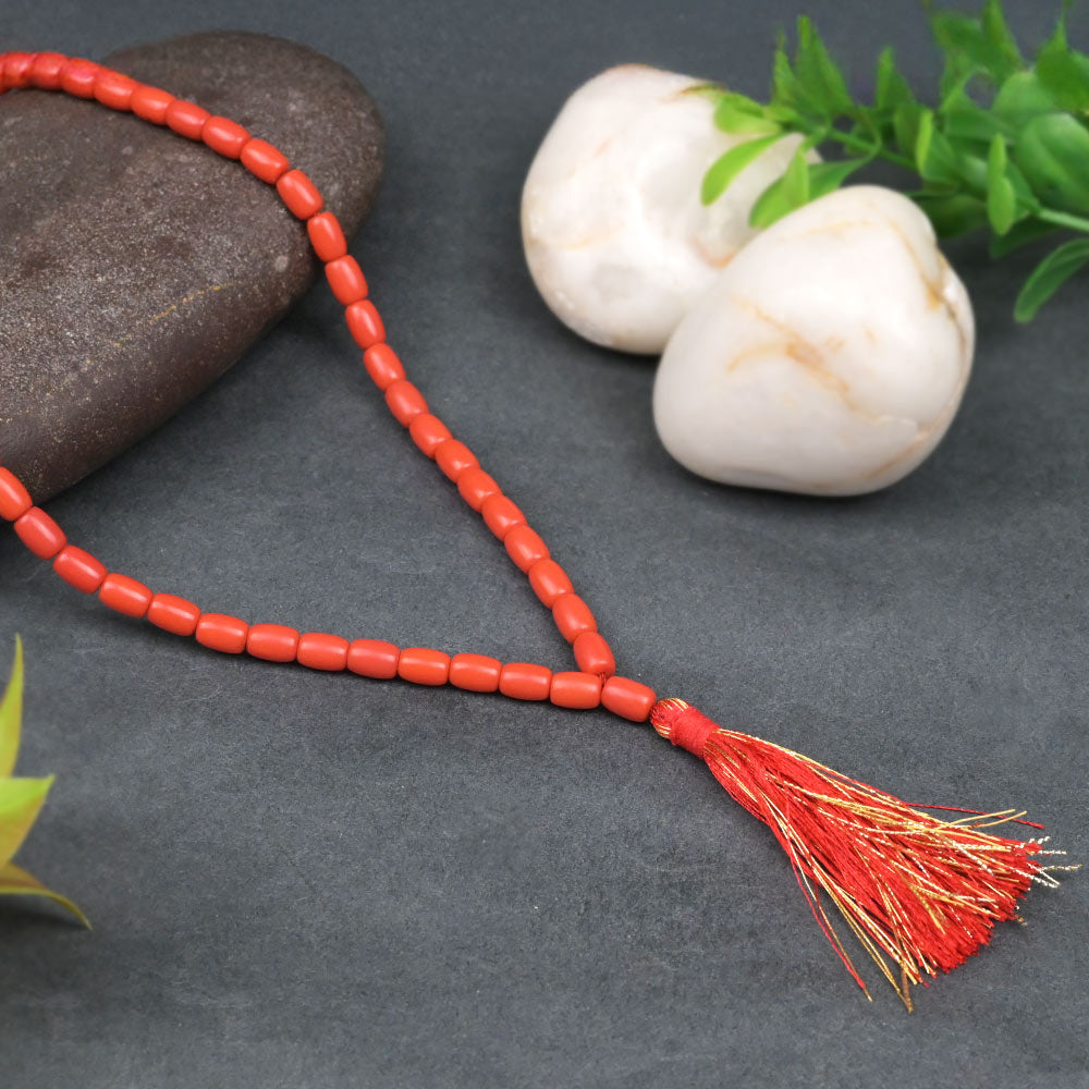 Coral Drum Shaped Beads Mala-10 mm