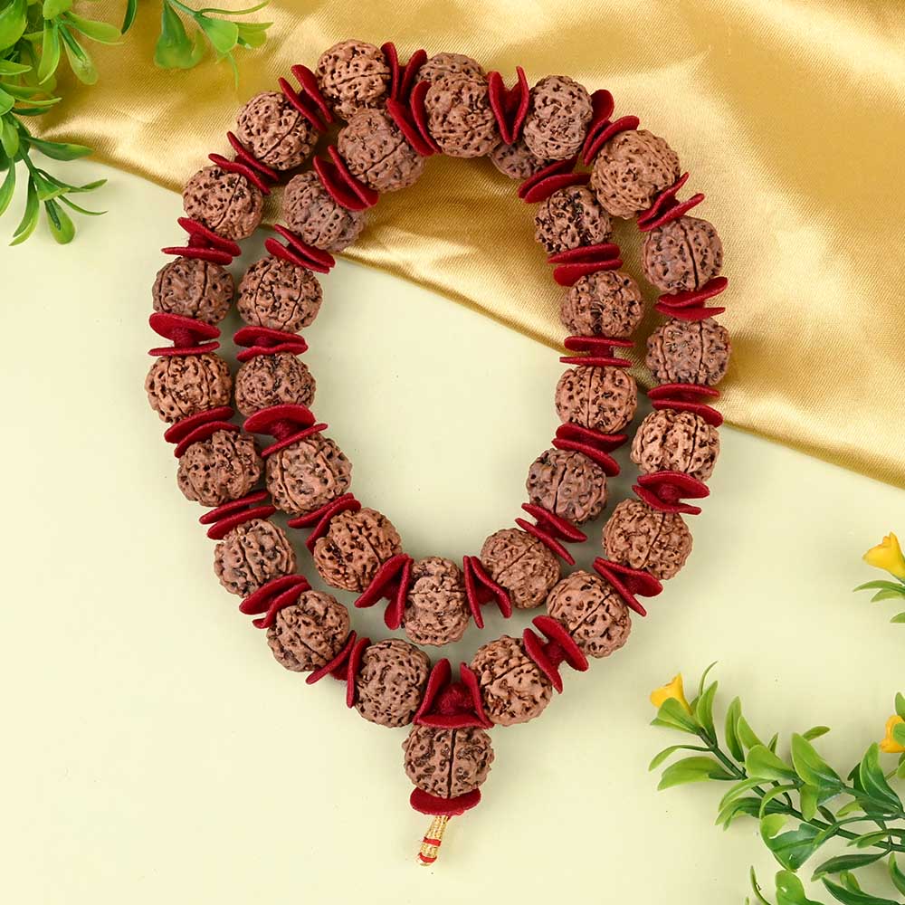 5 Mukhi Nepal Rudraksha Woolen Spacer Kantha Mala-Collector