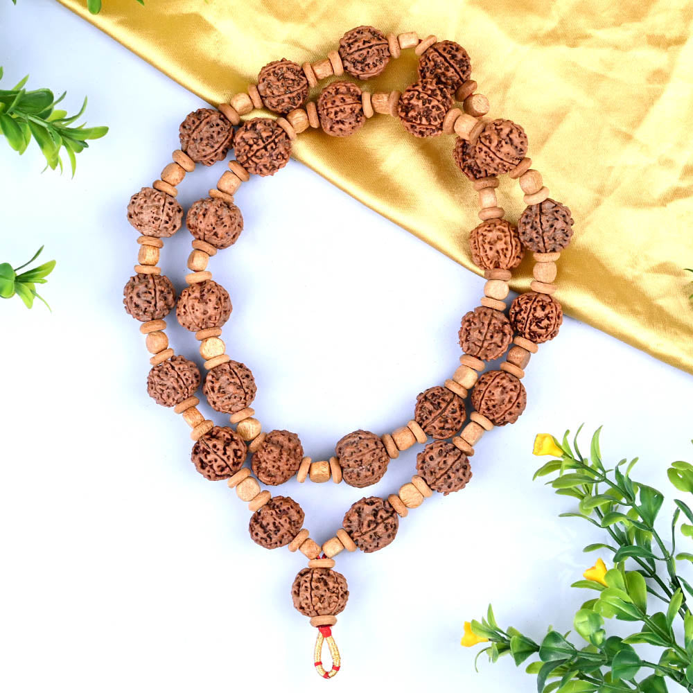 5 Mukhi Nepali Rudraksha Wooden Spacer Kantha Mala-Large