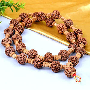 5 Mukhi Nepali Rudraksha Wooden Spacer Kantha Mala-Large