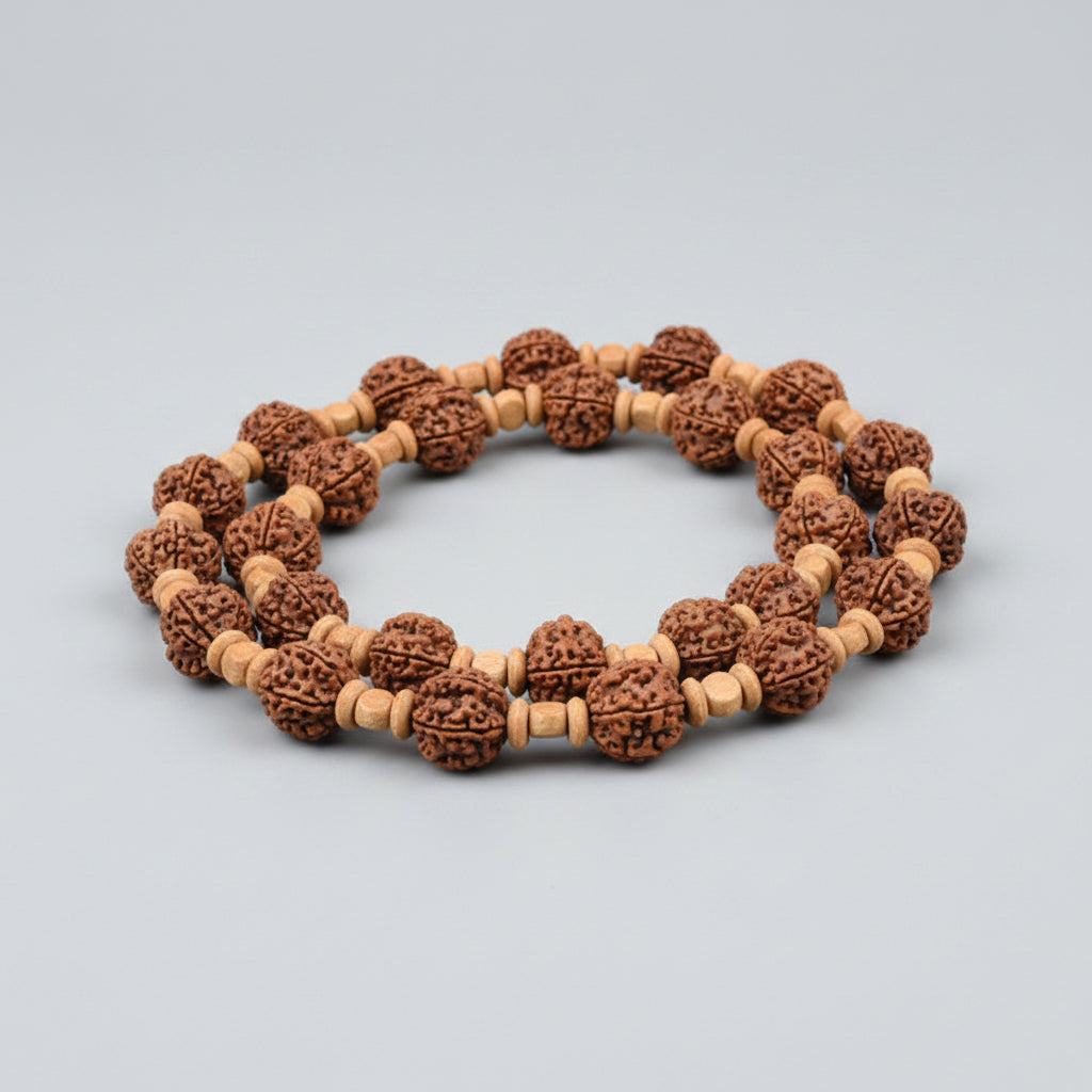 5 Mukhi Nepali Rudraksha Wooden Spacer Kantha Mala-Regular
