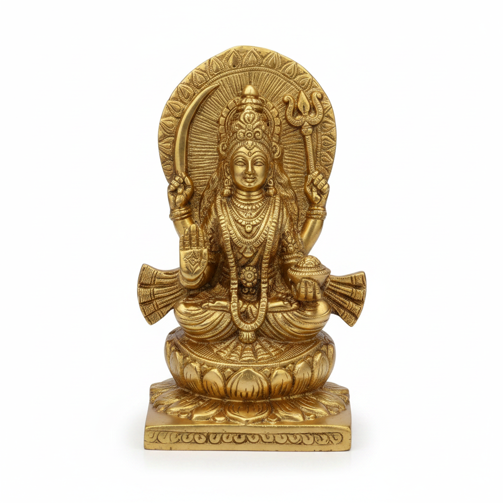 Santoshi Maa Brass Idol Gold Finish Handcrafted Pure Brass Goddess Santoshi Puja Murti for Home Mandir