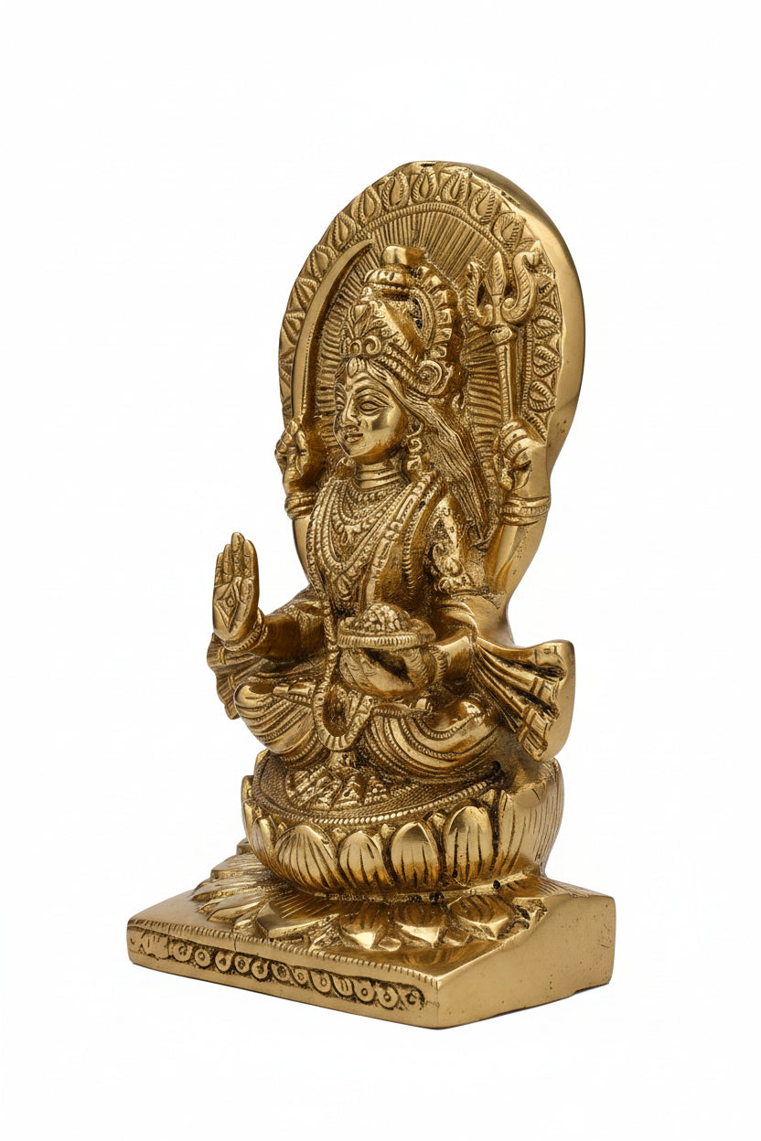 Santoshi Maa Brass Idol Gold Finish Handcrafted Pure Brass Goddess Santoshi Puja Murti for Home Mandir