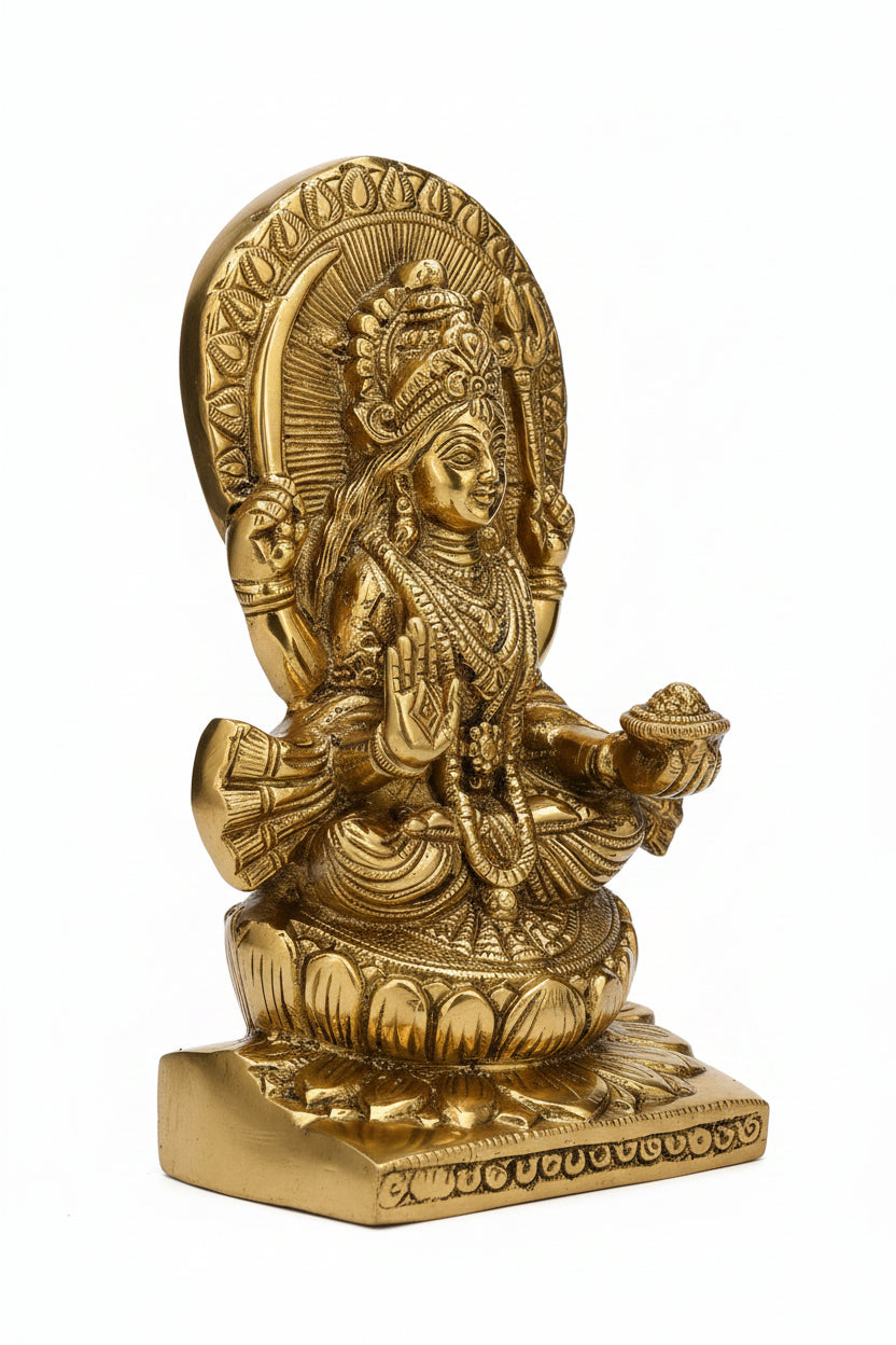 Santoshi Maa Brass Idol Gold Finish Handcrafted Pure Brass Goddess Santoshi Puja Murti for Home Mandir