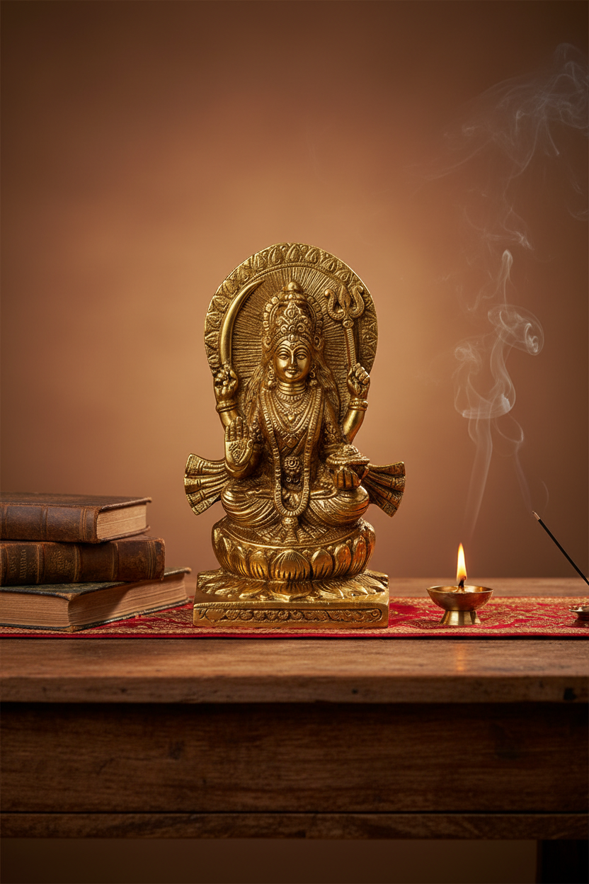 Santoshi Maa Brass Idol Gold Finish Handcrafted Pure Brass Goddess Santoshi Puja Murti for Home Mandir