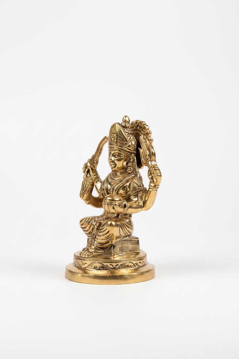 Santoshi Mata Brass Idol Pure Brass Murti for Home Temple 4 Inch - ManiMonk