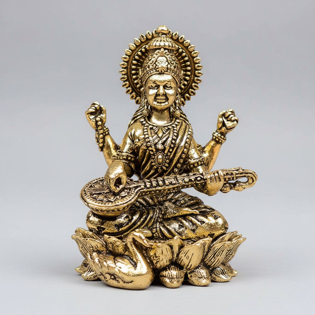 Saraswati on Lotus Ashtadhatu Idol