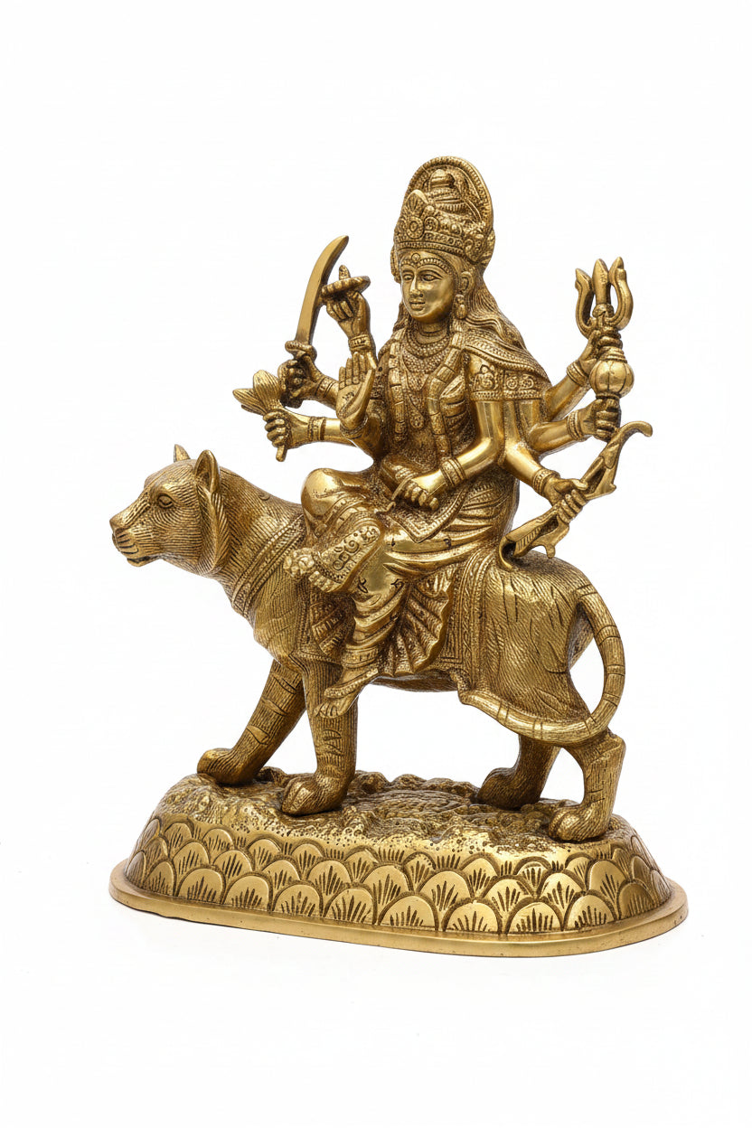 Sherawali Durga Mata Brass Murti 9 Inch Premium Handcrafted Idol - ManiMonk