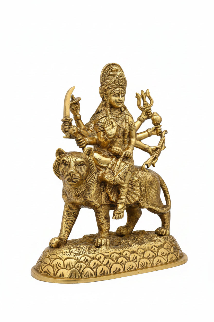 Sherawali Durga Mata Brass Murti 9 Inch Premium Handcrafted Idol - ManiMonk