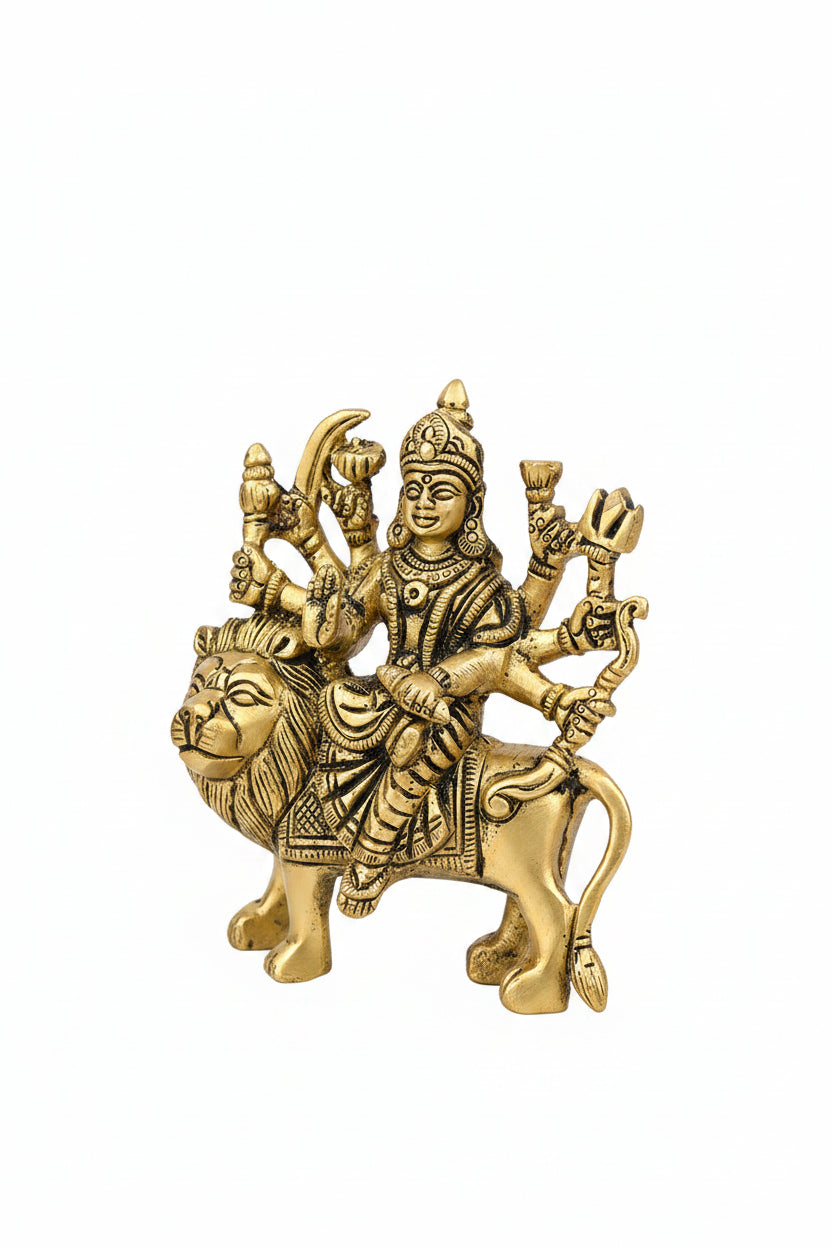 Sherawali Durga Mata Brass Statue 3.8 Inch Handcrafted Brass Idol for Home Temple and Puja Room - ManiMonk