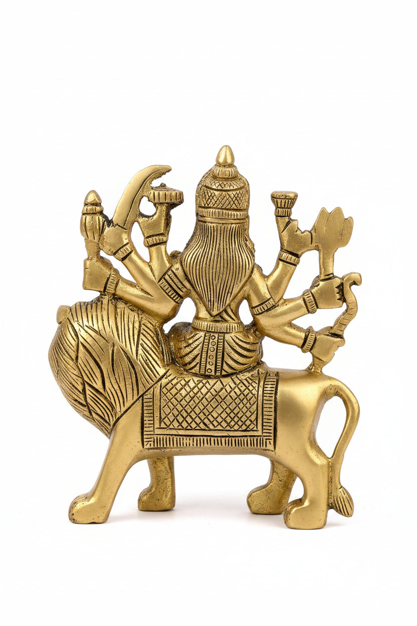 Sherawali Durga Mata Brass Statue 3.8 Inch Handcrafted Brass Idol for Home Temple and Puja Room - ManiMonk