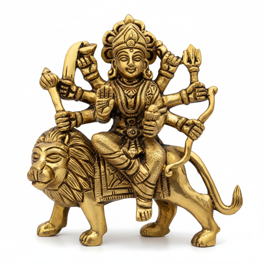 Sherwali Durga Brass Idol 4.2 Inch Premium Handcrafted Murti for Home Temple