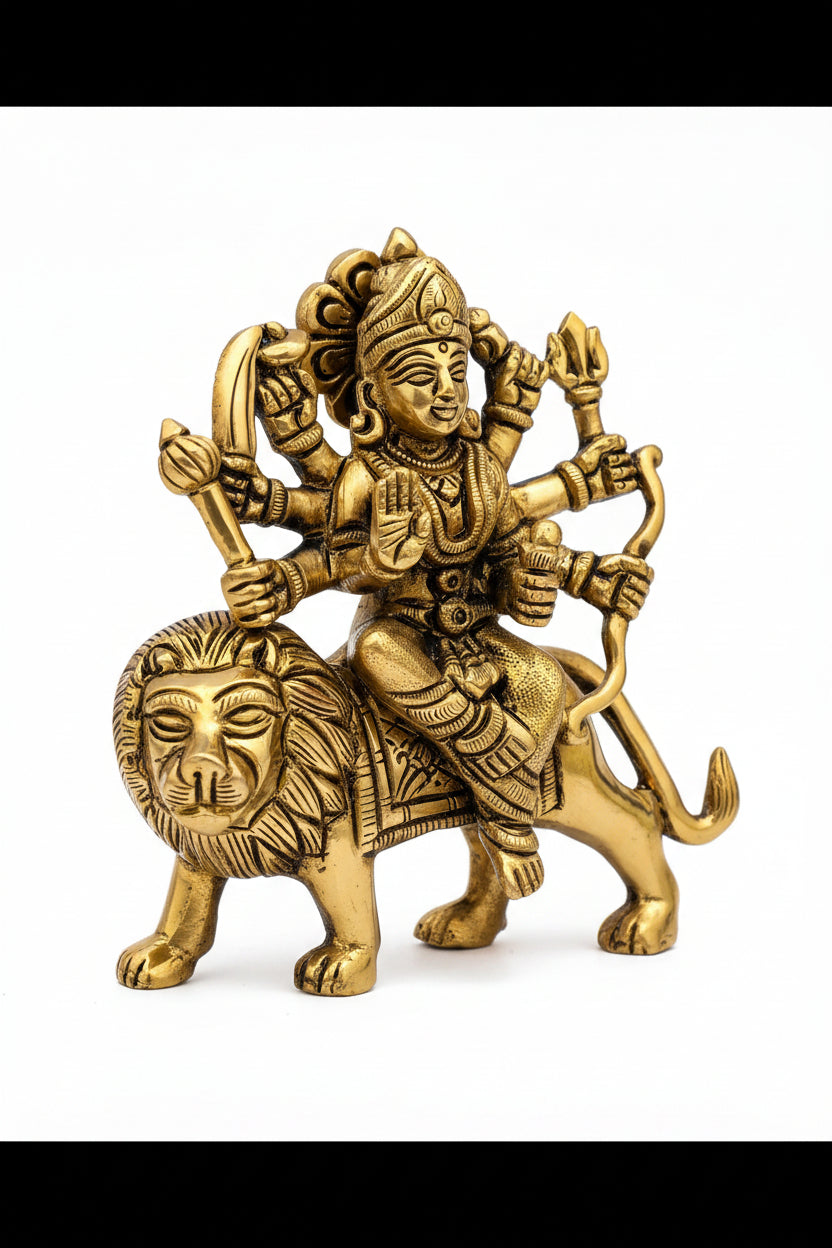 Sherwali Durga Brass Idol 4.2 Inch Premium Handcrafted Murti for Home Temple - ManiMonk