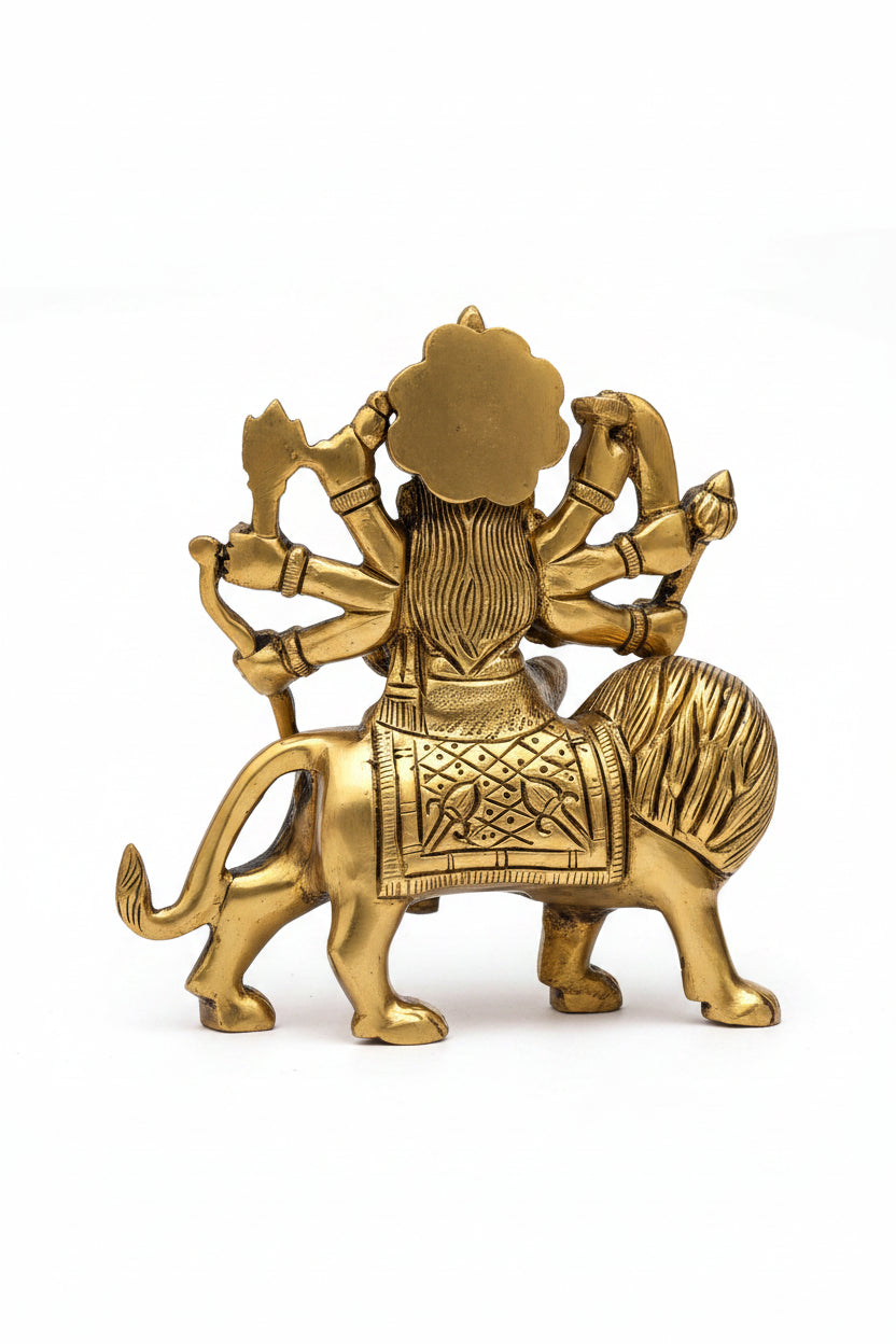 Sherwali Durga Brass Idol 4.2 Inch Premium Handcrafted Murti for Home Temple - ManiMonk