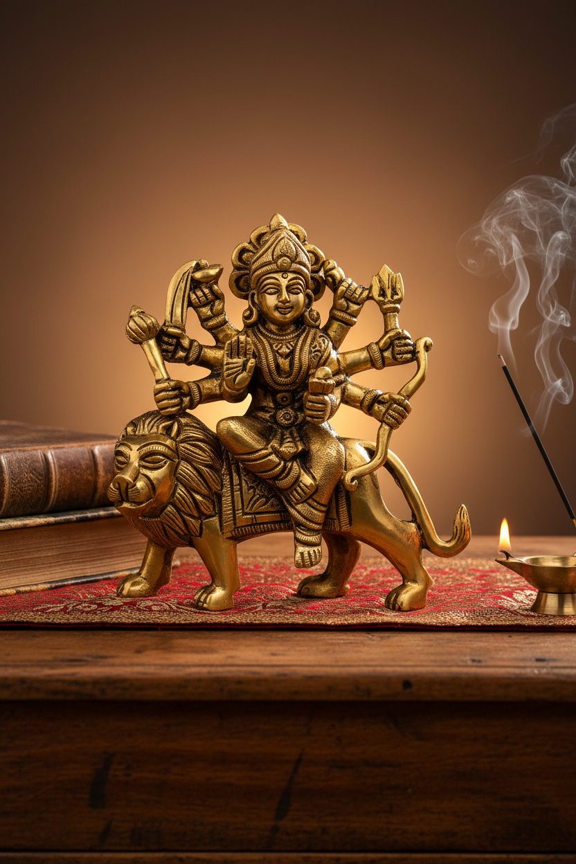 Sherwali Durga Brass Idol 4.2 Inch Premium Handcrafted Murti for Home Temple