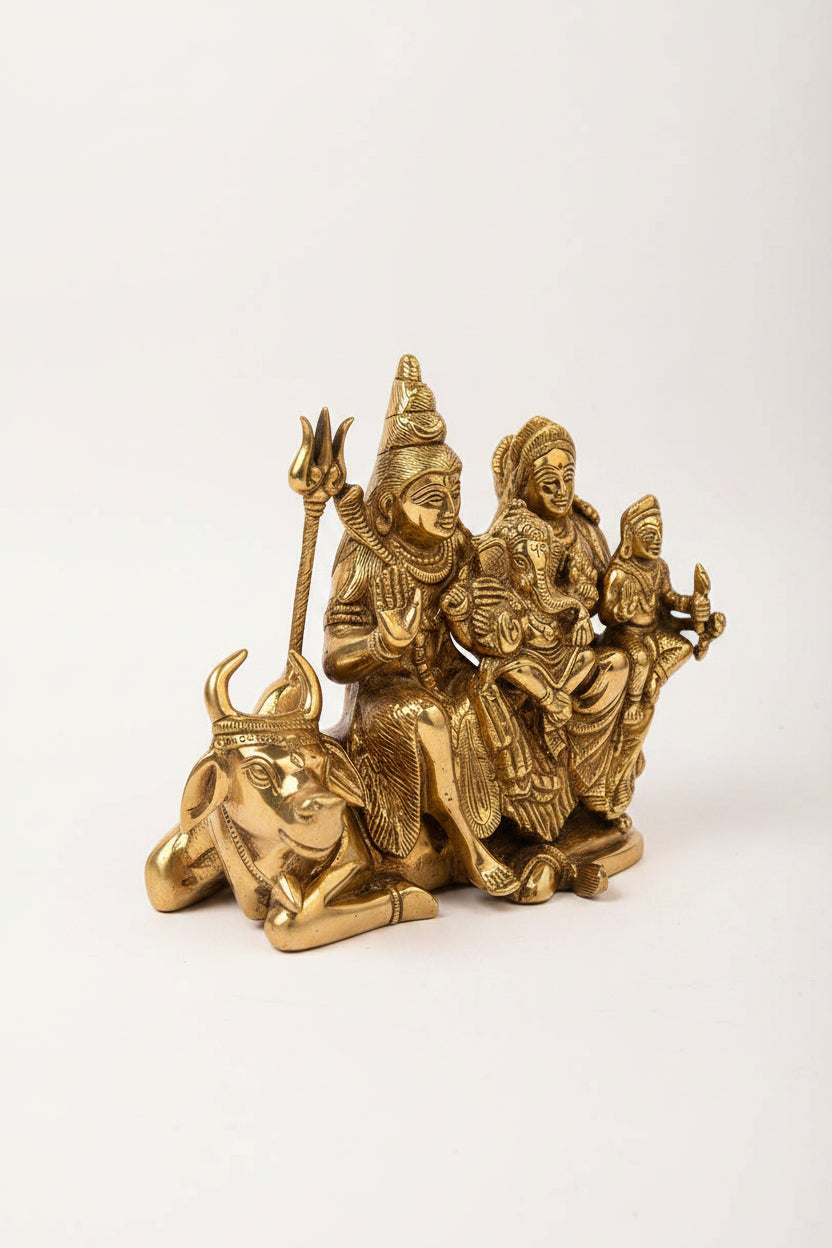 Shiv Parivar Brass Idol Gold Finish 7 Inch Premium Handcrafted Statue for Home Temple