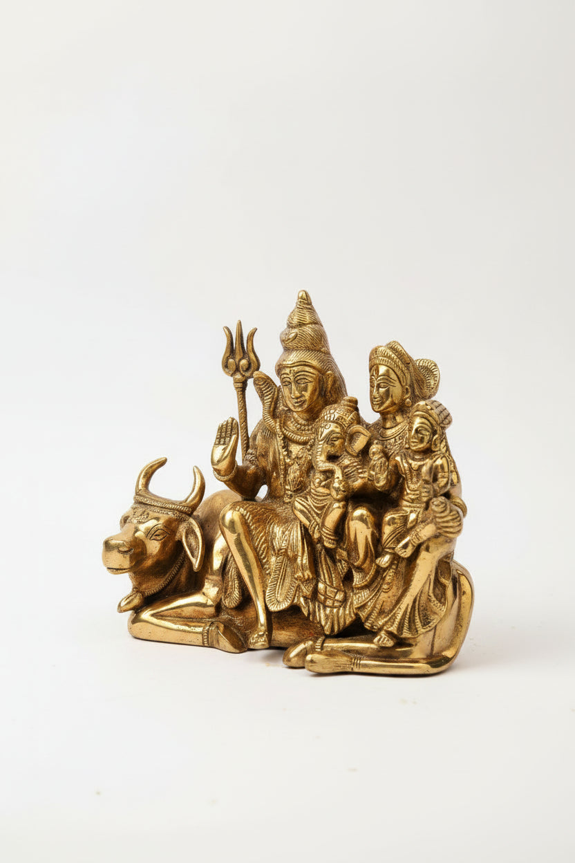 Shiv Parivar Brass Idol Gold Finish 7 Inch Premium Handcrafted Statue for Home Temple