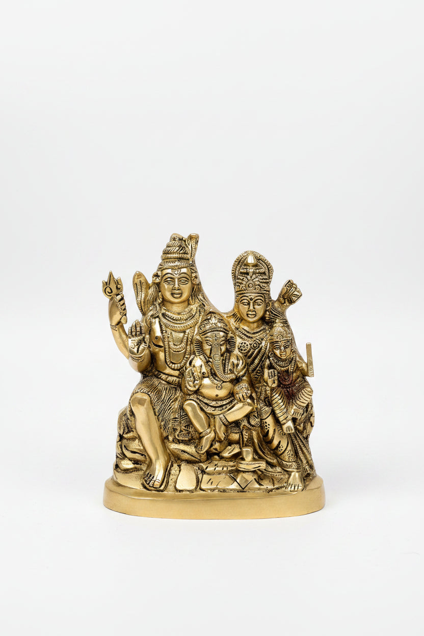 Shiv Parivar Brass Idol Shiva Parvati Ganesha Kartikeya 2250g Handcrafted Sacred Murti for Home Mandir - ManiMonk