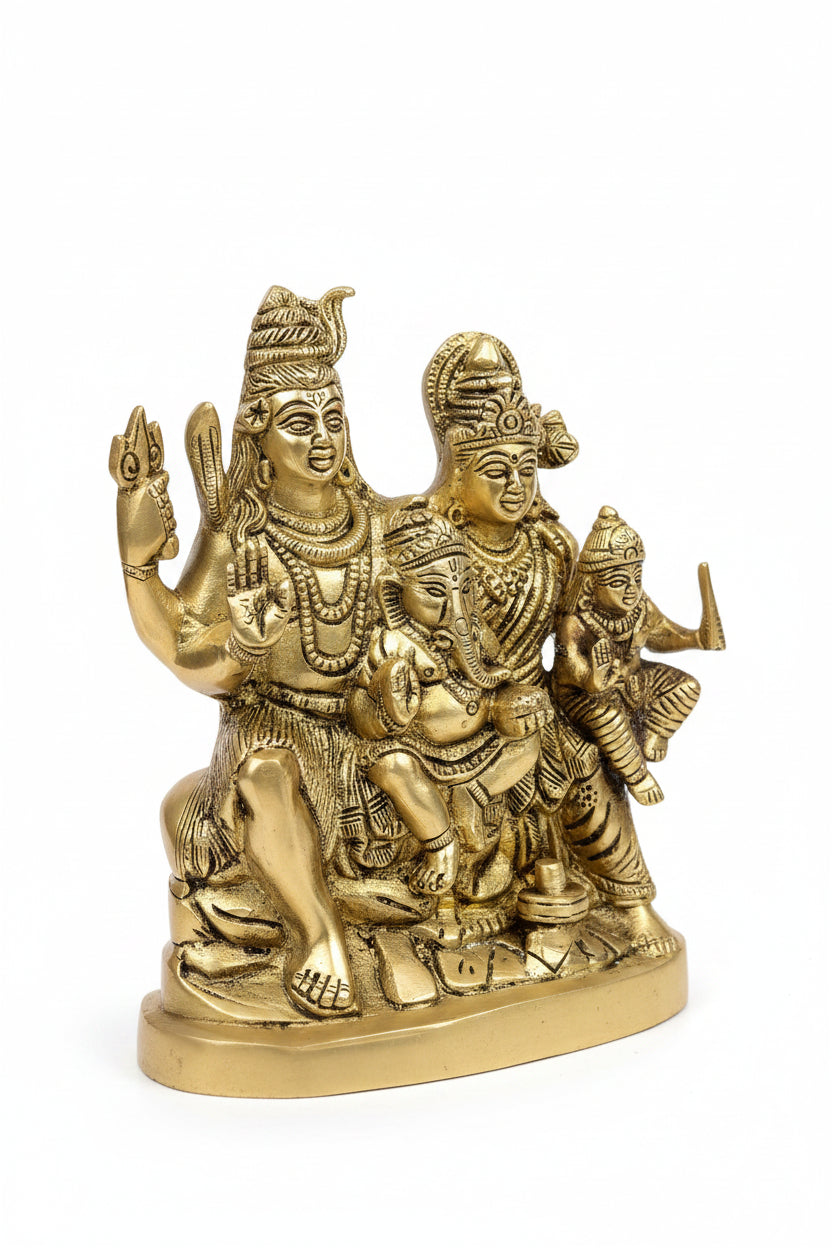 Shiv Parivar Brass Idol Shiva Parvati Ganesha Kartikeya 2250g Handcrafted Sacred Murti for Home Mandir - ManiMonk