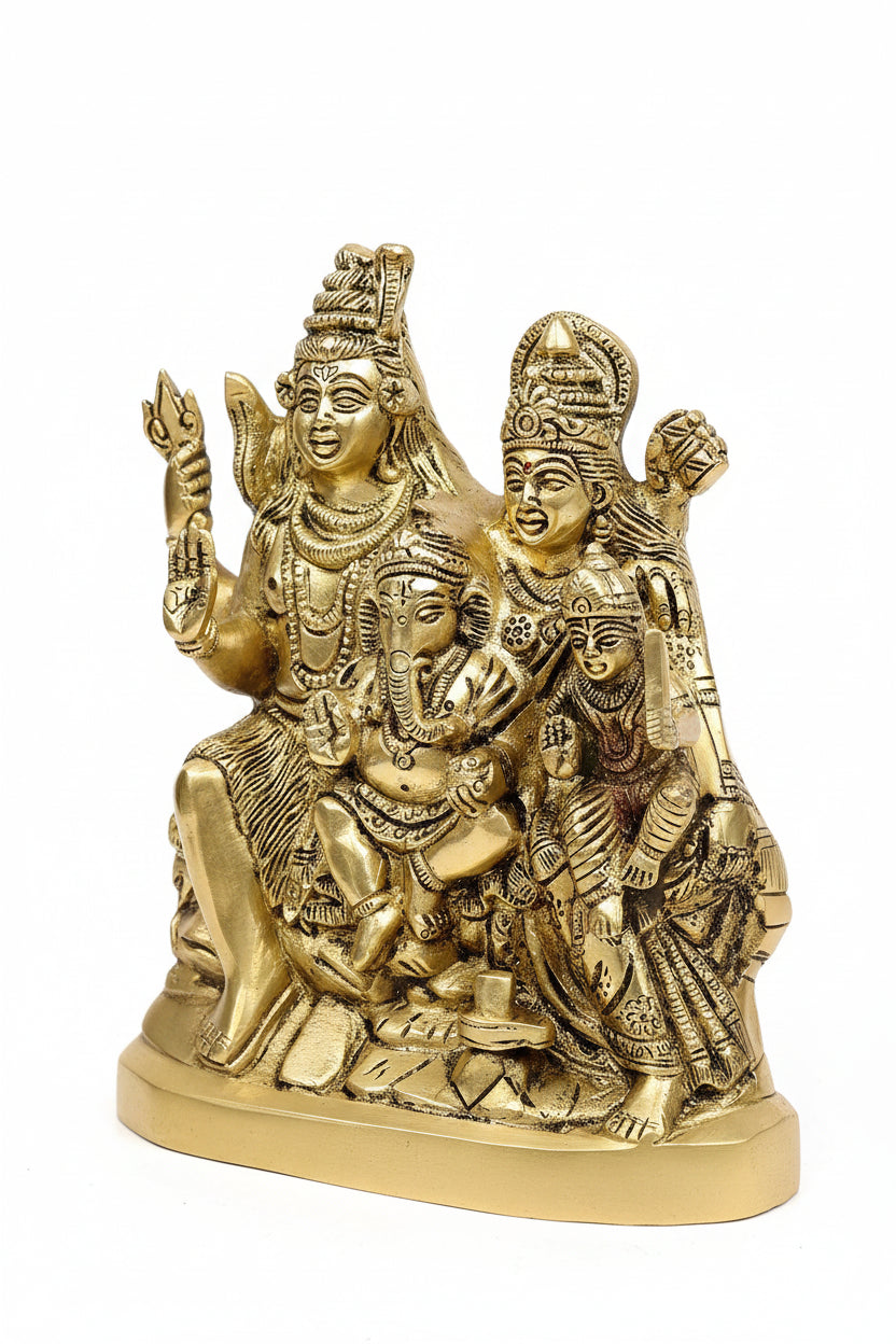 Shiv Parivar Brass Idol Shiva Parvati Ganesha Kartikeya 2250g Handcrafted Sacred Murti for Home Mandir - ManiMonk