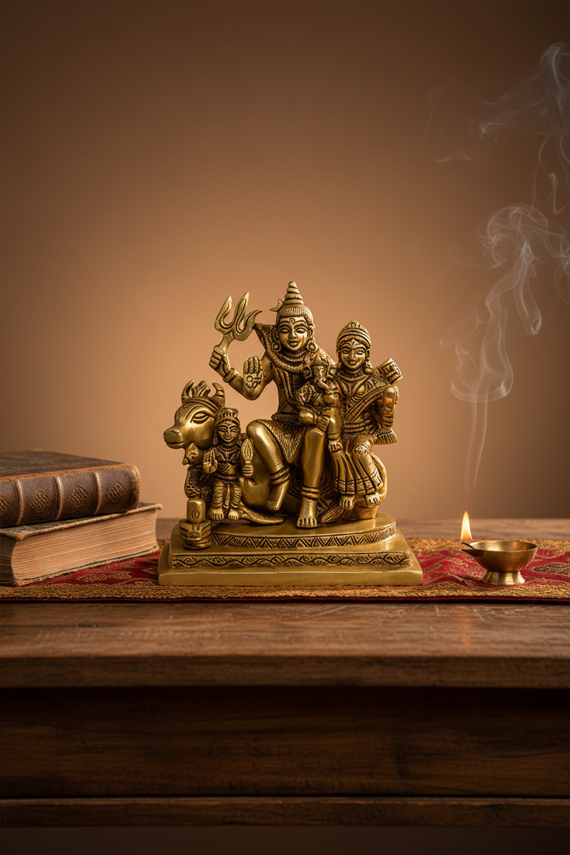 Shiv Parivar with Nandi Brass Idol Handcrafted Pure Brass Shiva Family Murti for Home Mandir