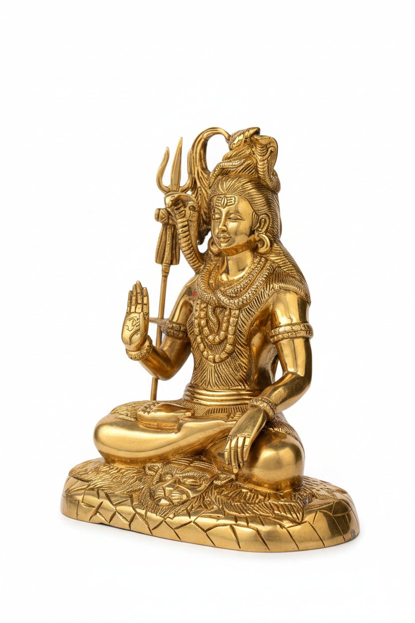 Shiva Brass Idol 10 Inch Blessing Pose Pure Brass Statue for Home Mandir - ManiMonk