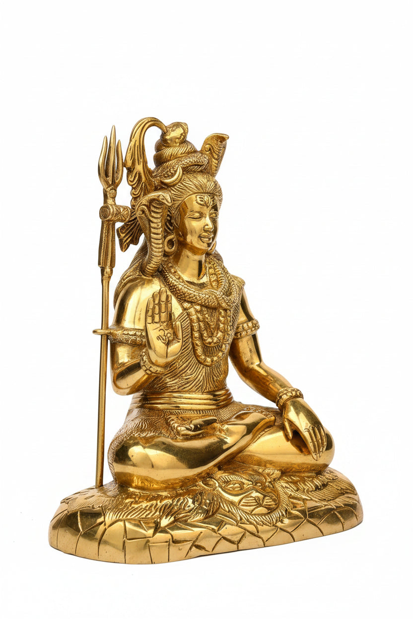 Shiva Brass Idol 10 Inch Blessing Pose Pure Brass Statue for Home Mandir - ManiMonk