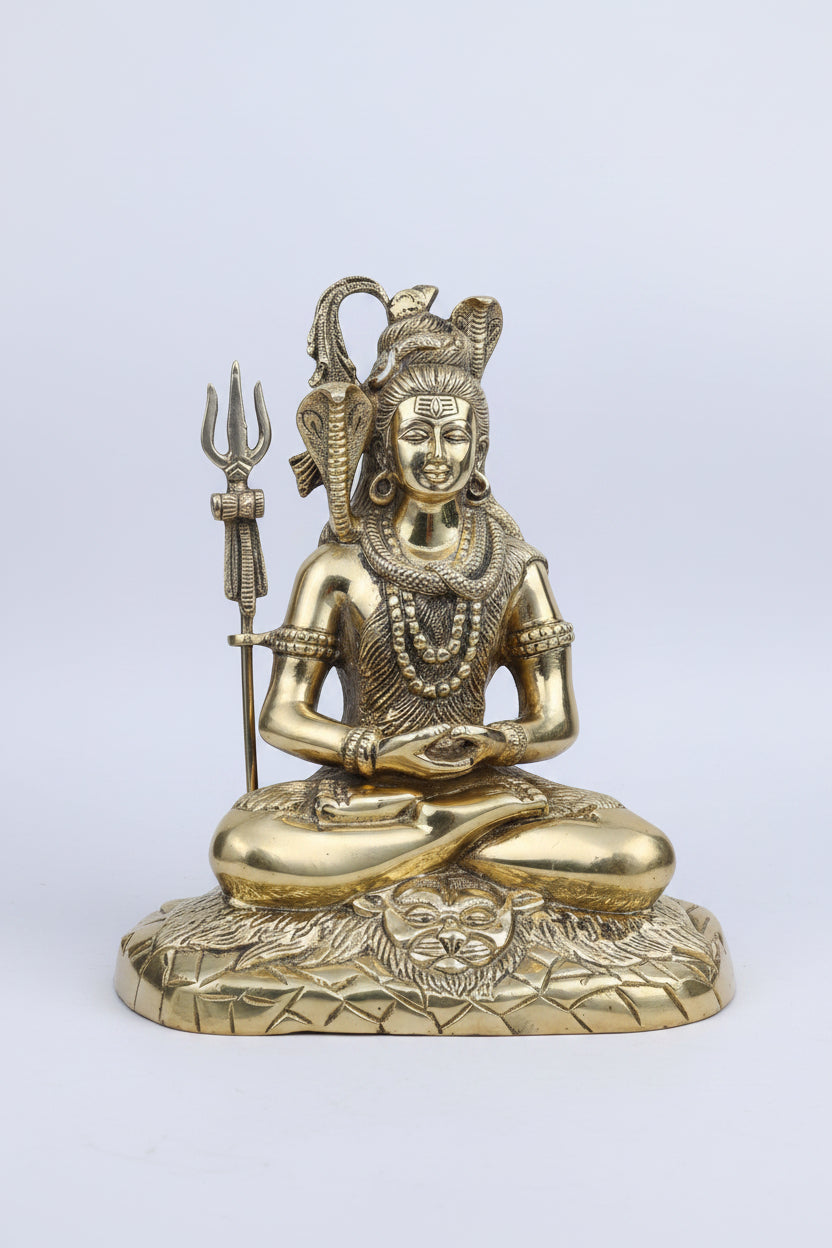 Shiva Brass Murti 10 Inch Meditation Mudra Pure Brass Idol for Home Mandir - ManiMonk