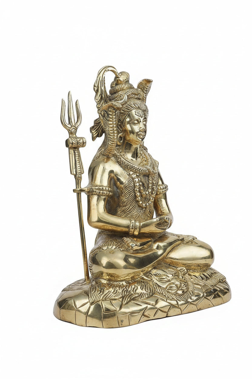 Shiva Brass Murti 10 Inch Meditation Mudra Pure Brass Idol for Home Mandir - ManiMonk