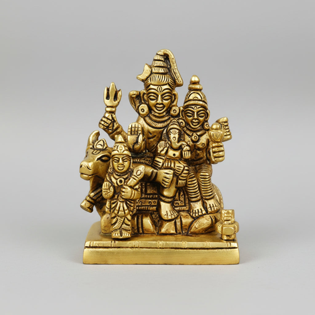 Shiva Parivar Brass Idol | Sacred Family Statue | 3.3 Inch