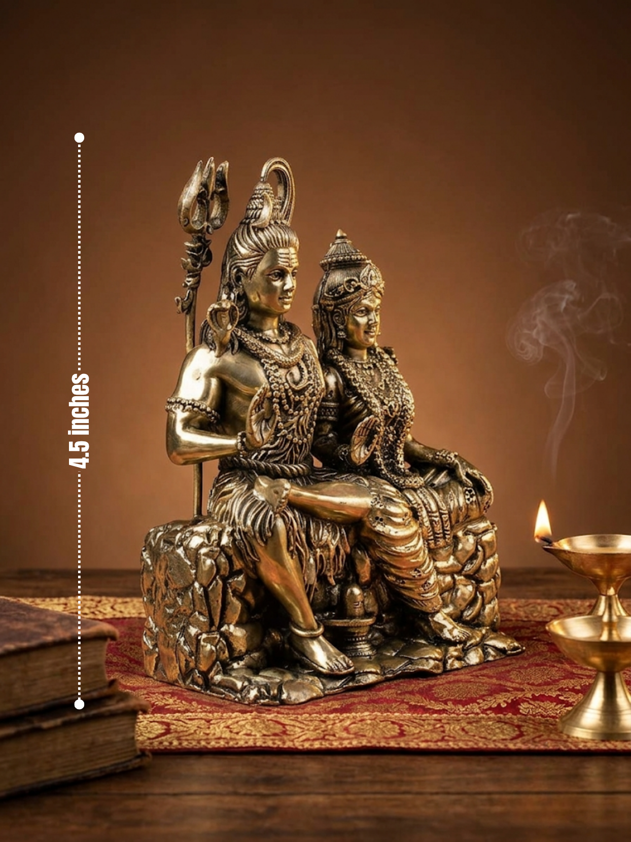 Dimensions scale view of the 8-metal Ashtadhatu Shiva Parvati murti, perfectly sized for home mandir decor and spiritual worship