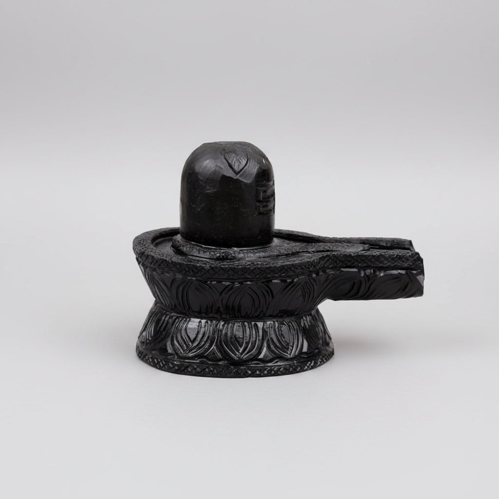 Shivaling Shaligram With Tripund, Snake & Bel Patra Engraving - 675 gms