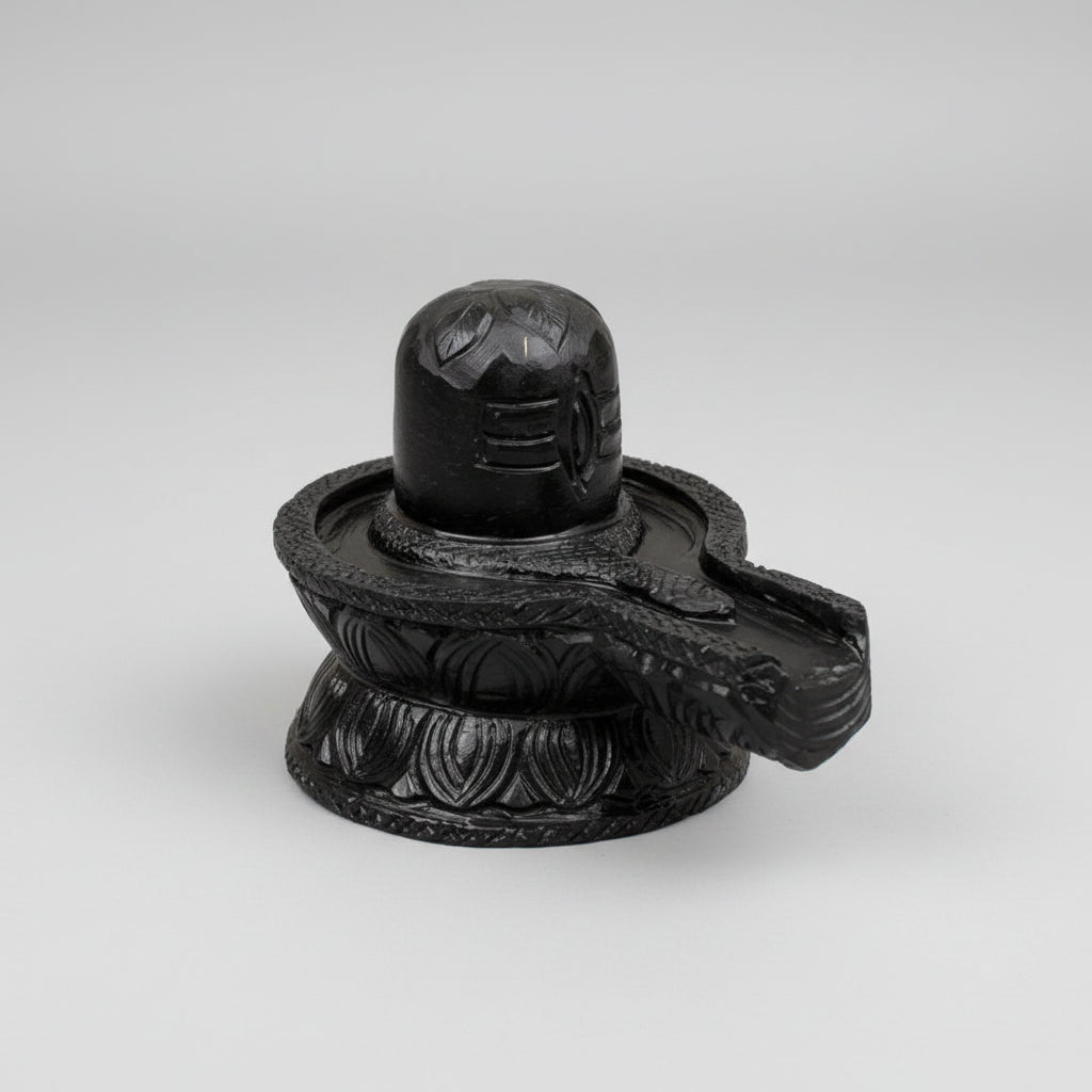Shivaling Shaligram With Tripund, Snake & Bel Patra Engraving - 675 gms