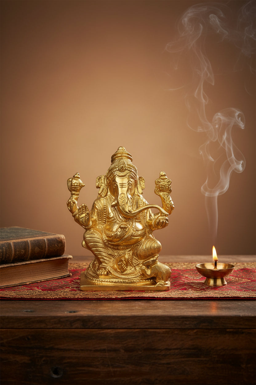 Shree Ganesh Panchdhatu Idol Handcrafted Five Metal Ganesha Murti for Home Puja and Temple Decor